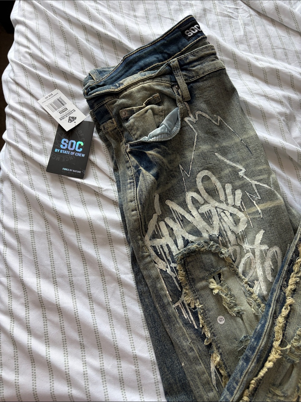 Distressed Gray/Blue Men's Jeans